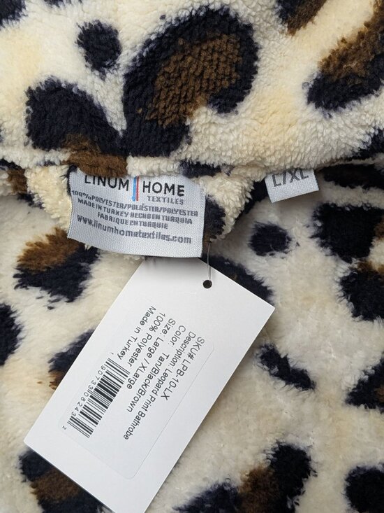 Linum Home Leopard Print Plush Robe Cozy Glam Loungewear Belt Bathrobe Size L/XL - Picture 7 of 9